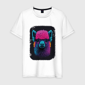 Мужская футболка хлопок с принтом Alpaca Harmony в Санкт-Петербурге, 100% хлопок | прямой крой, круглый вырез горловины, длина до линии бедер, слегка спущенное плечо. | 