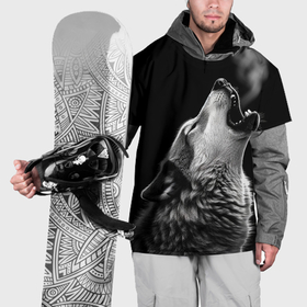 Накидка на куртку 3D с принтом Воющий волк в ночи в Тюмени, 100% полиэстер |  | 