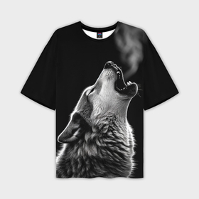 Мужская футболка oversize 3D с принтом Воющий волк в ночи в Тюмени,  |  | 