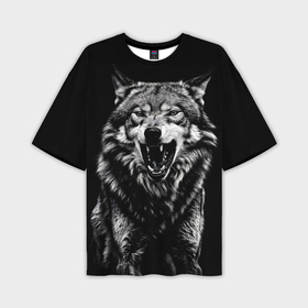Мужская футболка oversize 3D с принтом Злой волчара в Петрозаводске,  |  | Тематика изображения на принте: 