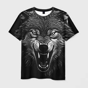 Мужская футболка 3D с принтом Злой волчара в Белгороде, 100% полиэфир | прямой крой, круглый вырез горловины, длина до линии бедер | 