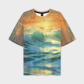 Мужская футболка oversize 3D с принтом Море в закате в Екатеринбурге,  |  | 