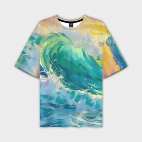 Мужская футболка oversize 3D с принтом Нарисованные волны моря в Санкт-Петербурге,  |  | 
