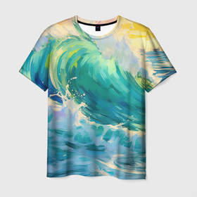 Мужская футболка 3D с принтом Нарисованные волны моря в Санкт-Петербурге, 100% полиэфир | прямой крой, круглый вырез горловины, длина до линии бедер | Тематика изображения на принте: 