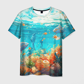 Мужская футболка 3D с принтом Морской  подводный мир в Кировске, 100% полиэфир | прямой крой, круглый вырез горловины, длина до линии бедер | Тематика изображения на принте: 