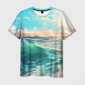 Мужская футболка 3D с принтом Морской  фон , 100% полиэфир | прямой крой, круглый вырез горловины, длина до линии бедер | 