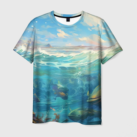 Мужская футболка 3D с принтом Подводный   мир в Курске, 100% полиэфир | прямой крой, круглый вырез горловины, длина до линии бедер | 