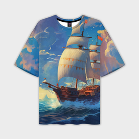 Мужская футболка oversize 3D с принтом Парусник в  море ,  |  | Тематика изображения на принте: 