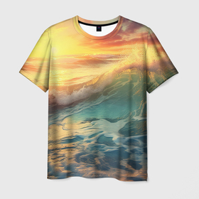Мужская футболка 3D с принтом Море   и закат в Новосибирске, 100% полиэфир | прямой крой, круглый вырез горловины, длина до линии бедер | 