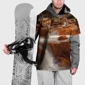 Накидка на куртку 3D с принтом Оранжевые камни и водопад в Тюмени, 100% полиэстер |  | 