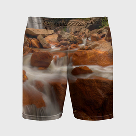 Мужские шорты спортивные с принтом Оранжевые камни и водопад в Тюмени,  |  | 