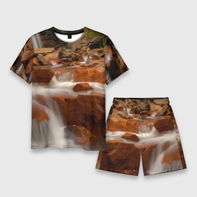 Мужской костюм с шортами 3D с принтом Оранжевые камни и водопад в Тюмени,  |  | 