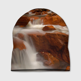Шапка 3D с принтом Оранжевые камни и водопад в Тюмени, 100% полиэстер | универсальный размер, печать по всей поверхности изделия | 