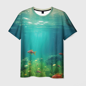 Мужская футболка 3D с принтом Подводный     мир в Курске, 100% полиэфир | прямой крой, круглый вырез горловины, длина до линии бедер | 