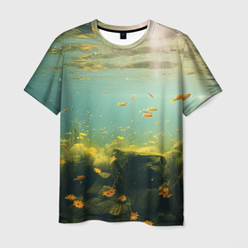 Мужская футболка 3D с принтом Рыбки   в море в Новосибирске, 100% полиэфир | прямой крой, круглый вырез горловины, длина до линии бедер | 