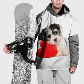 Накидка на куртку 3D с принтом Собачка с подушкой сердечком , 100% полиэстер |  | Тематика изображения на принте: 
