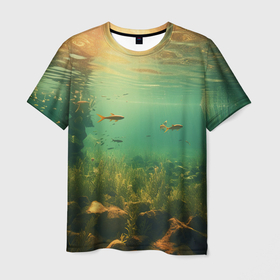 Мужская футболка 3D с принтом Рыбки  в  море в Новосибирске, 100% полиэфир | прямой крой, круглый вырез горловины, длина до линии бедер | 