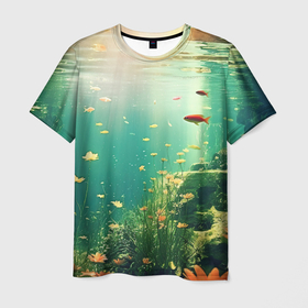 Мужская футболка 3D с принтом На дне  моря в Новосибирске, 100% полиэфир | прямой крой, круглый вырез горловины, длина до линии бедер | 