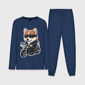 Мужская пижама с лонгсливом хлопок с принтом Shiba Inu собака  мотоциклист ,  |  | 