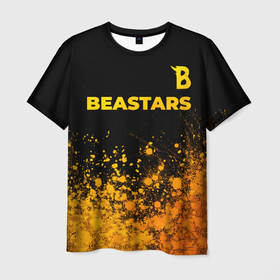 Мужская футболка 3D с принтом Beastars   gold gradient: символ сверху в Петрозаводске, 100% полиэфир | прямой крой, круглый вырез горловины, длина до линии бедер | Тематика изображения на принте: 