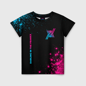 Детская футболка 3D с принтом Darling in the FranXX   neon gradient: надпись, символ в Курске, 100% гипоаллергенный полиэфир | прямой крой, круглый вырез горловины, длина до линии бедер, чуть спущенное плечо, ткань немного тянется | 