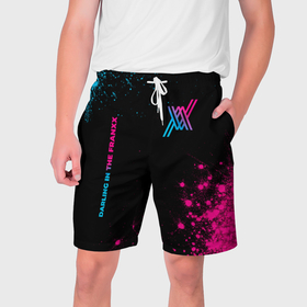 Мужские шорты 3D с принтом Darling in the FranXX   neon gradient: надпись, символ ,  полиэстер 100% | прямой крой, два кармана без застежек по бокам. Мягкая трикотажная резинка на поясе, внутри которой широкие завязки. Длина чуть выше колен | 