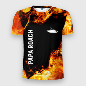 Мужская футболка 3D Slim с принтом Papa Roach и пылающий огонь , 100% полиэстер с улучшенными характеристиками | приталенный силуэт, круглая горловина, широкие плечи, сужается к линии бедра | 