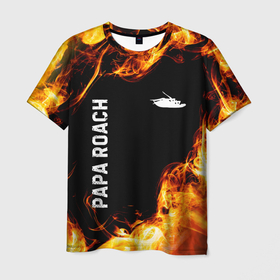 Мужская футболка 3D с принтом Papa Roach и пылающий огонь в Екатеринбурге, 100% полиэфир | прямой крой, круглый вырез горловины, длина до линии бедер | 