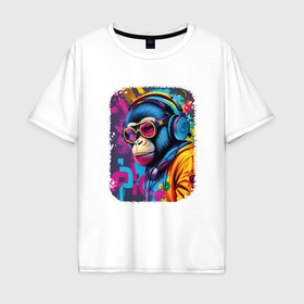 Мужская футболка хлопок Oversize с принтом Groovy Monkey Beats в Санкт-Петербурге, 100% хлопок | свободный крой, круглый ворот, “спинка” длиннее передней части | 