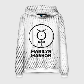 Мужская толстовка 3D с принтом Marilyn Manson с потертостями на светлом фоне в Новосибирске, 100% полиэстер | двухслойный капюшон со шнурком для регулировки, мягкие манжеты на рукавах и по низу толстовки, спереди карман-кенгуру с мягким внутренним слоем. | 