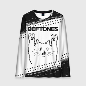 Мужской лонгслив 3D с принтом Deftones рок кот на светлом фоне в Кировске, 100% полиэстер | длинные рукава, круглый вырез горловины, полуприлегающий силуэт | Тематика изображения на принте: 