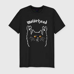 Мужская футболка хлопок Slim с принтом Motorhead rock cat в Кировске, 92% хлопок, 8% лайкра | приталенный силуэт, круглый вырез ворота, длина до линии бедра, короткий рукав | 