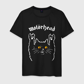 Мужская футболка хлопок с принтом Motorhead rock cat в Петрозаводске, 100% хлопок | прямой крой, круглый вырез горловины, длина до линии бедер, слегка спущенное плечо. | 
