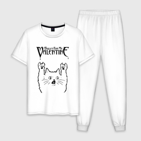 Мужская пижама хлопок с принтом Bullet For My Valentine   rock cat , 100% хлопок | брюки и футболка прямого кроя, без карманов, на брюках мягкая резинка на поясе и по низу штанин
 | 