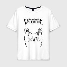 Мужская футболка хлопок Oversize с принтом Bullet For My Valentine   rock cat в Екатеринбурге, 100% хлопок | свободный крой, круглый ворот, “спинка” длиннее передней части | 