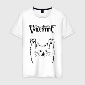Мужская футболка хлопок с принтом Bullet For My Valentine   rock cat в Екатеринбурге, 100% хлопок | прямой крой, круглый вырез горловины, длина до линии бедер, слегка спущенное плечо. | 