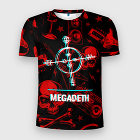 Мужская футболка 3D Slim с принтом Megadeth rock glitch в Белгороде, 100% полиэстер с улучшенными характеристиками | приталенный силуэт, круглая горловина, широкие плечи, сужается к линии бедра | 