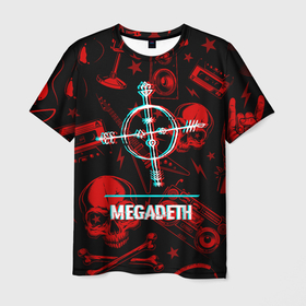 Мужская футболка 3D с принтом Megadeth rock glitch , 100% полиэфир | прямой крой, круглый вырез горловины, длина до линии бедер | 