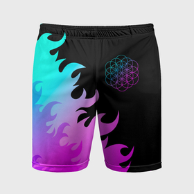Мужские шорты спортивные с принтом Coldplay неоновый огонь ,  |  | Тематика изображения на принте: 