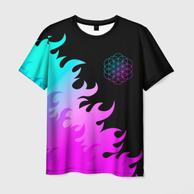 Мужская футболка 3D с принтом Coldplay неоновый огонь , 100% полиэфир | прямой крой, круглый вырез горловины, длина до линии бедер | Тематика изображения на принте: 