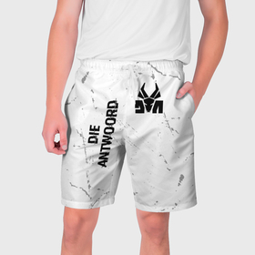 Мужские шорты 3D с принтом Die Antwoord glitch на светлом фоне: надпись, символ ,  полиэстер 100% | прямой крой, два кармана без застежек по бокам. Мягкая трикотажная резинка на поясе, внутри которой широкие завязки. Длина чуть выше колен | 