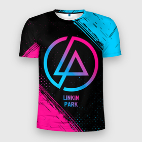 Мужская футболка 3D Slim с принтом Linkin Park   neon gradient в Кировске, 100% полиэстер с улучшенными характеристиками | приталенный силуэт, круглая горловина, широкие плечи, сужается к линии бедра | 