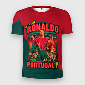 Мужская футболка 3D Slim с принтом Криштиану Роналду сборная Португалии 7 в Петрозаводске, 100% полиэстер с улучшенными характеристиками | приталенный силуэт, круглая горловина, широкие плечи, сужается к линии бедра | 