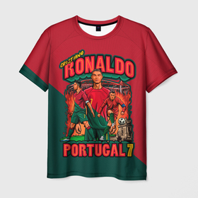 Мужская футболка 3D с принтом Криштиану Роналду сборная Португалии 7 в Новосибирске, 100% полиэфир | прямой крой, круглый вырез горловины, длина до линии бедер | Тематика изображения на принте: 