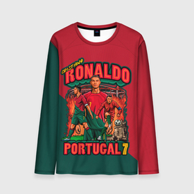 Мужской лонгслив 3D с принтом Криштиану Роналду сборная Португалии 7 в Белгороде, 100% полиэстер | длинные рукава, круглый вырез горловины, полуприлегающий силуэт | Тематика изображения на принте: 