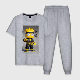 Мужская пижама хлопок с принтом Барт Симпсон   крутой ниндзя   иероглифы в Кировске, 100% хлопок | брюки и футболка прямого кроя, без карманов, на брюках мягкая резинка на поясе и по низу штанин
 | 