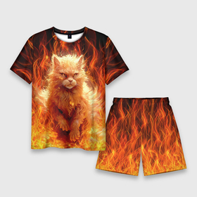 Мужской костюм с шортами 3D с принтом Огненный рыжий котик в Кировске,  |  | Тематика изображения на принте: 