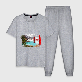 Мужская пижама хлопок с принтом Канада и канадский флаг в Санкт-Петербурге, 100% хлопок | брюки и футболка прямого кроя, без карманов, на брюках мягкая резинка на поясе и по низу штанин
 | 