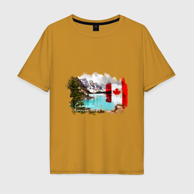 Мужская футболка хлопок Oversize с принтом Канада и канадский флаг в Белгороде, 100% хлопок | свободный крой, круглый ворот, “спинка” длиннее передней части | 