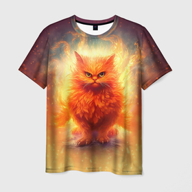 Мужская футболка 3D с принтом Огненный рыжий котёнок в Белгороде, 100% полиэфир | прямой крой, круглый вырез горловины, длина до линии бедер | 
